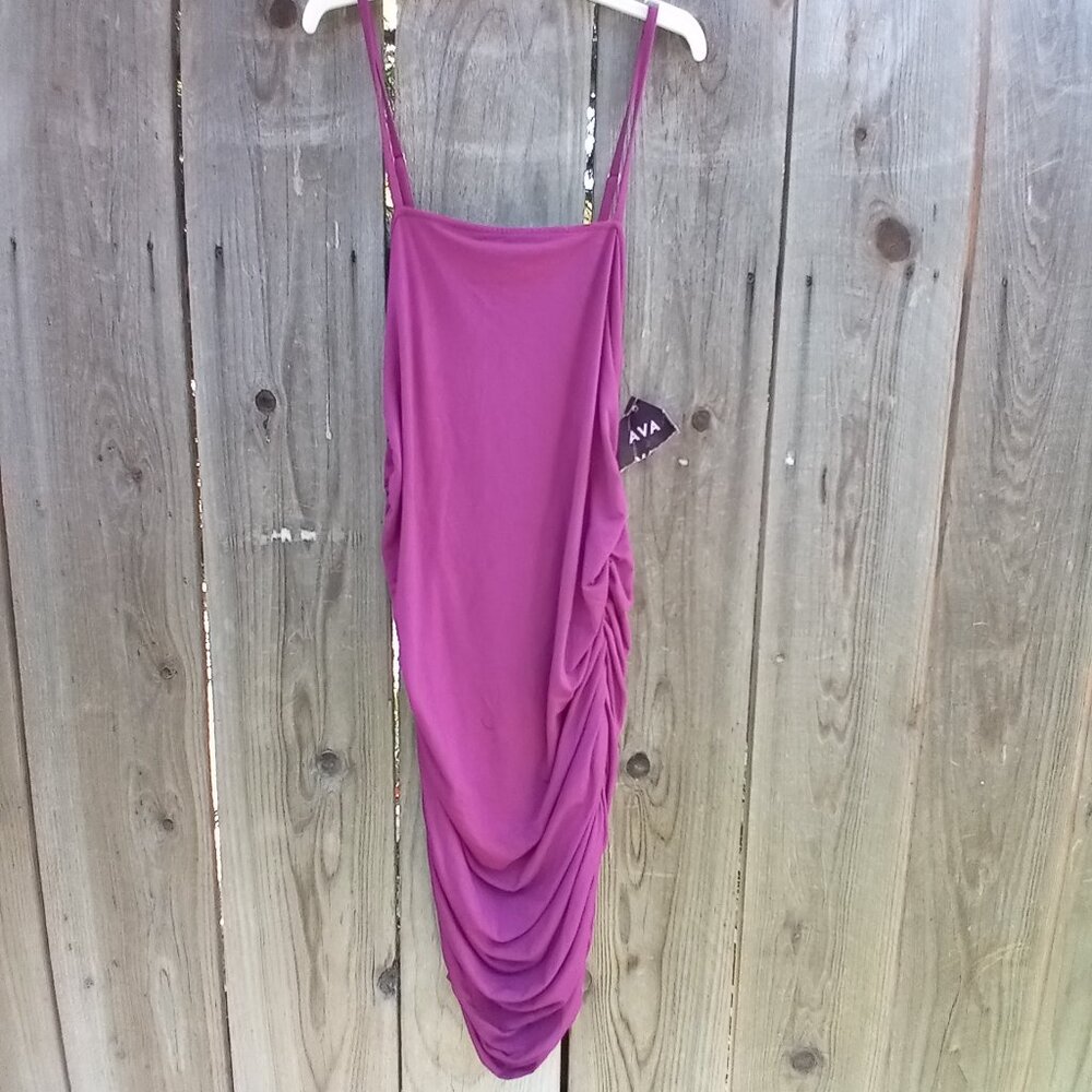 Ava & Viv Dress Womens XXL Bright Pink Ruched Side Pullover Stretch Sleevele